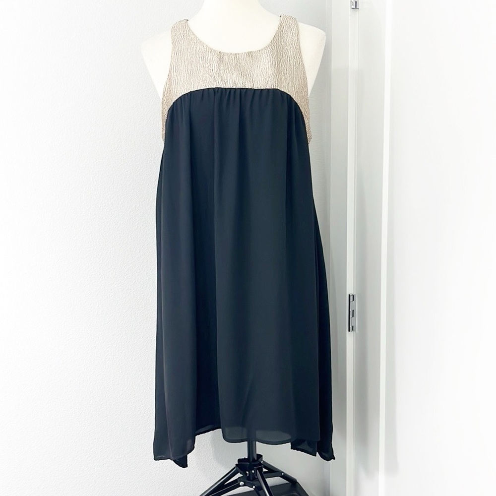 Anthropologie Needle & Thread Large Black, Bronze Sleeveless Swing Dress